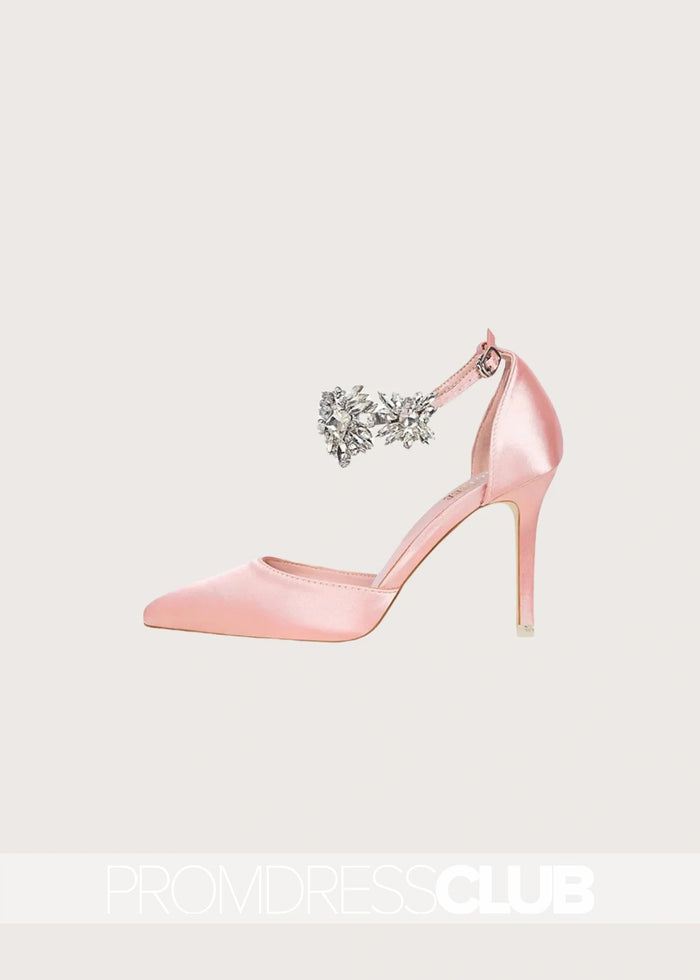 Silver Prom Heels with Ankle Strap Crystals - Price #price_variant_lowest# - Pink - PromDressClub