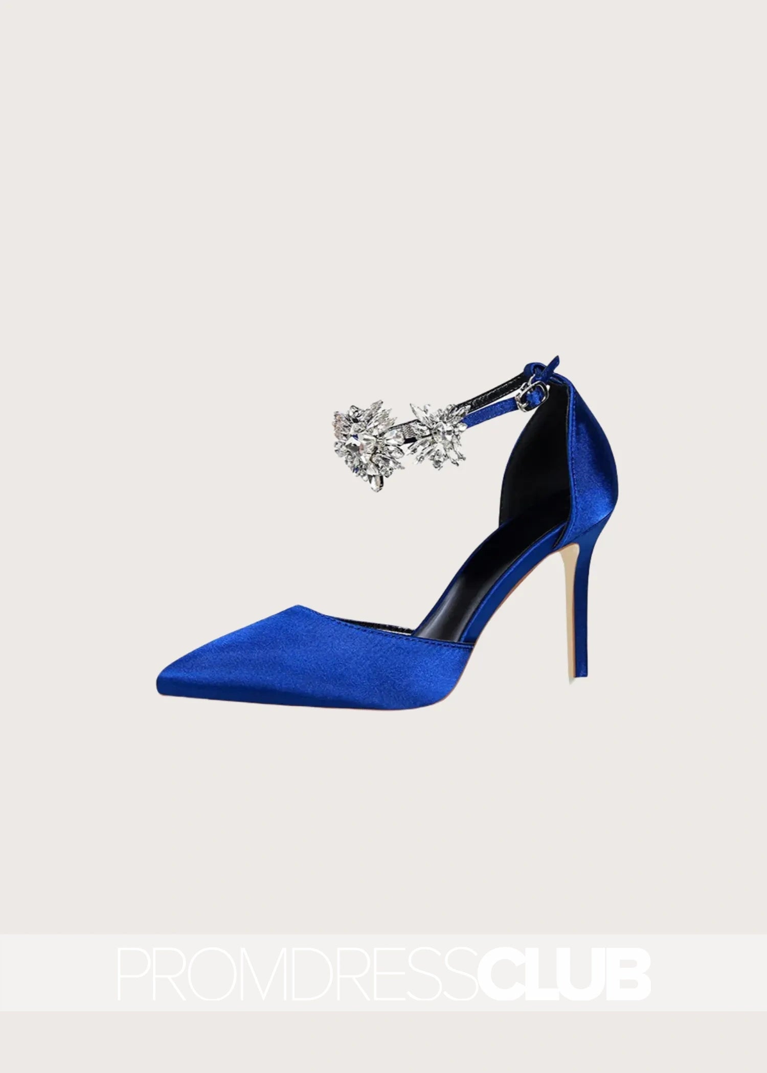 Silver Prom Heels with Ankle Strap Crystals - Royal Blue - US4 - PromDressClub