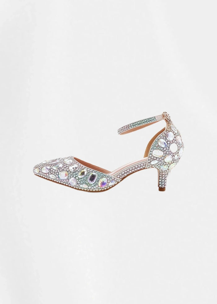 Sparkling Embellished Crystal Diamond Pointed Toe Gold Kitten Heels - Prefect for Occasions - Silver - PromDressClub