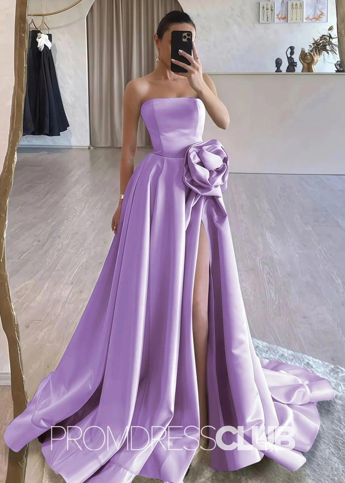 Harriet | Strapless Long Black Prom Dress - Lavender - PromDressClub