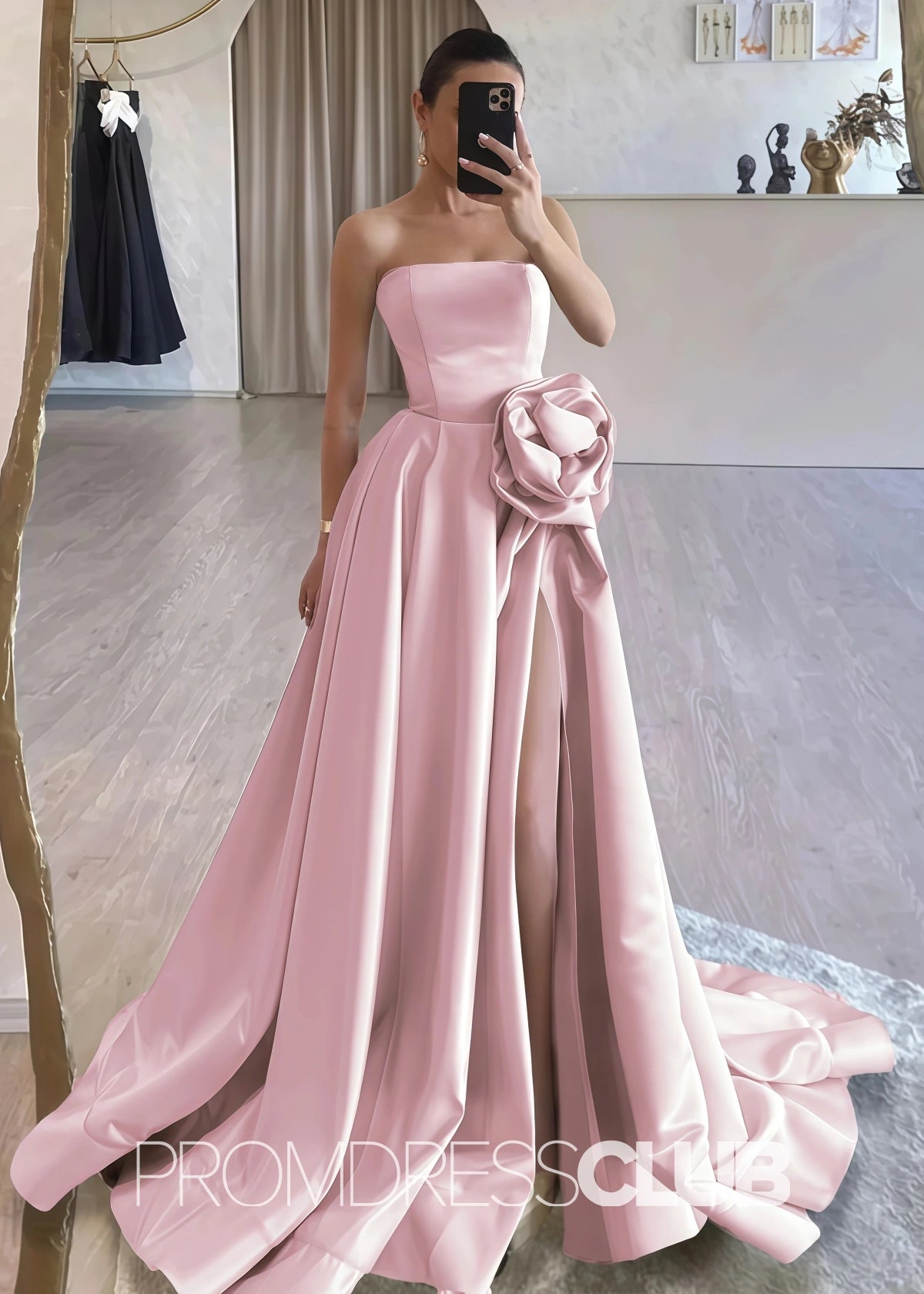 Strapless Long Black Prom Dress - Pink - PROMDRESS Club