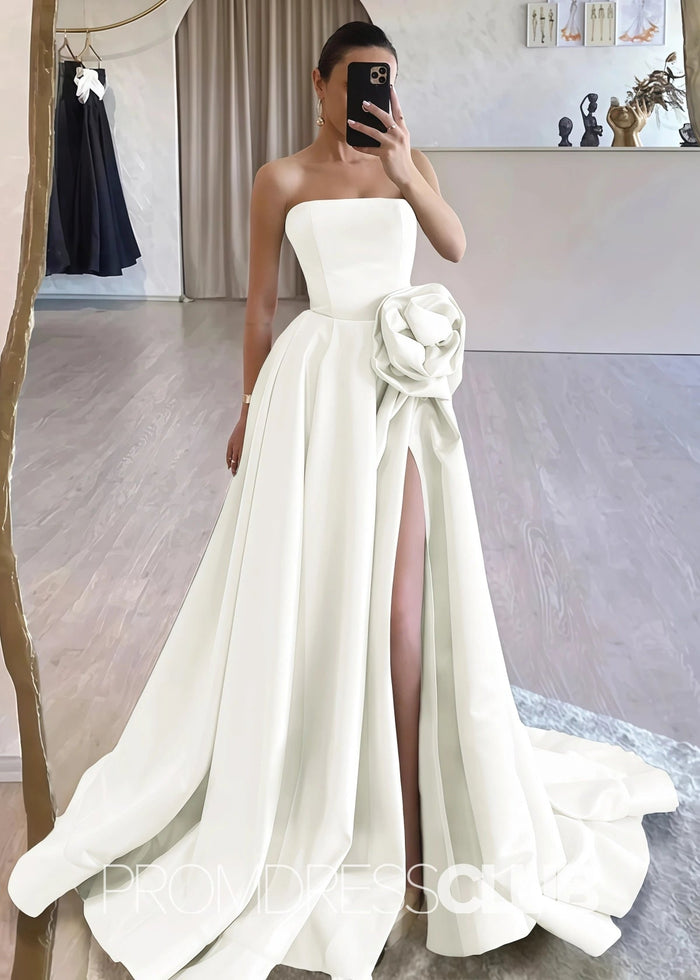 Harriet | Strapless Long Black Prom Dress - White - PromDressClub