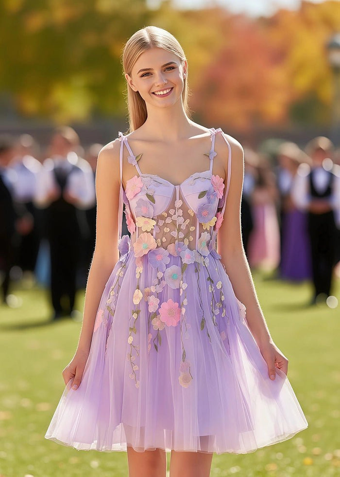 Stunning Grace Lavender Homecoming Dress with Flowers For Magical Dance Moments - Lavender Floral - PromDressClub