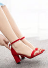 Stylish Chunky Heel Sandals – Elevate Your Wardrobe with Black, Red & Champagne Sandals Heel Shoes Color Red