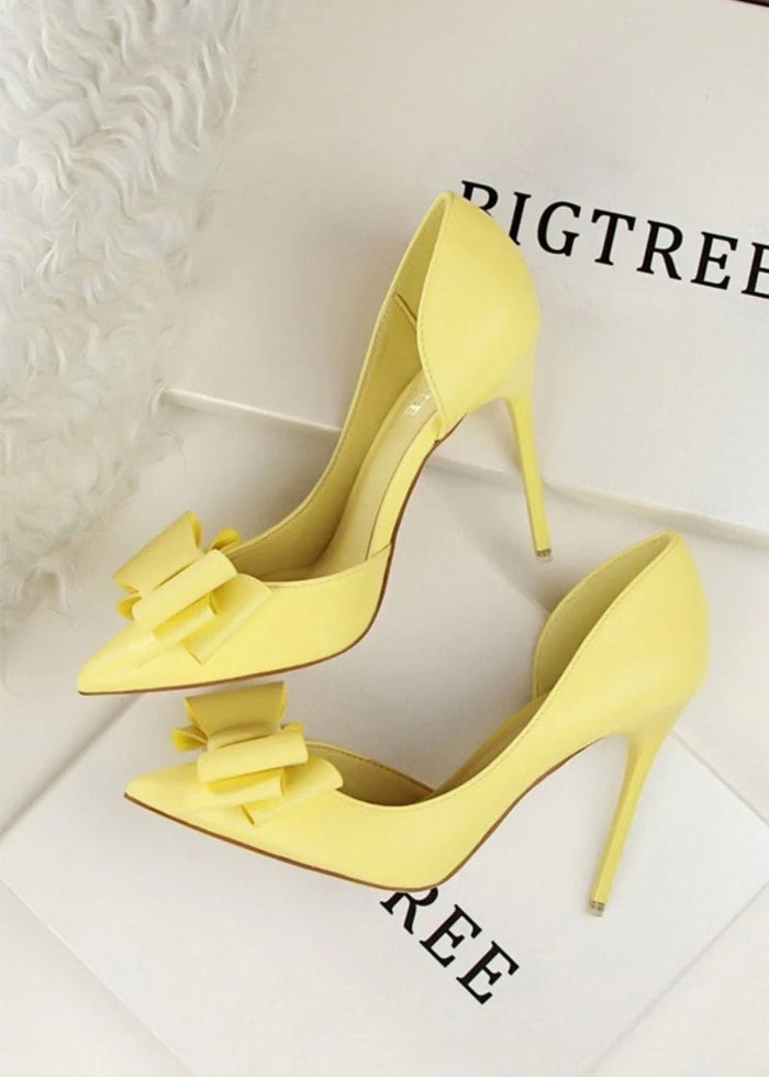 Stylish Light Blue and Pink High Heels Prom Shoes with Bow Detail – Perfect for Every Elegant Occasion! - Yellow - PromDressClub