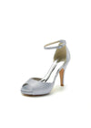 Stylish Navy Blue Satin High Heels Metallic Open Toe – Elevate Your Look with Stunning Colors! Color Silver