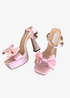 Stylish Pink High Heels with Bow & Versatile Chunky Heel Sandals Color Pink