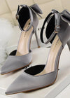 Stylish Pink Satin Prom Heels – Perfect Pointed Toe High Heels for Elegant Occasions Color Grey