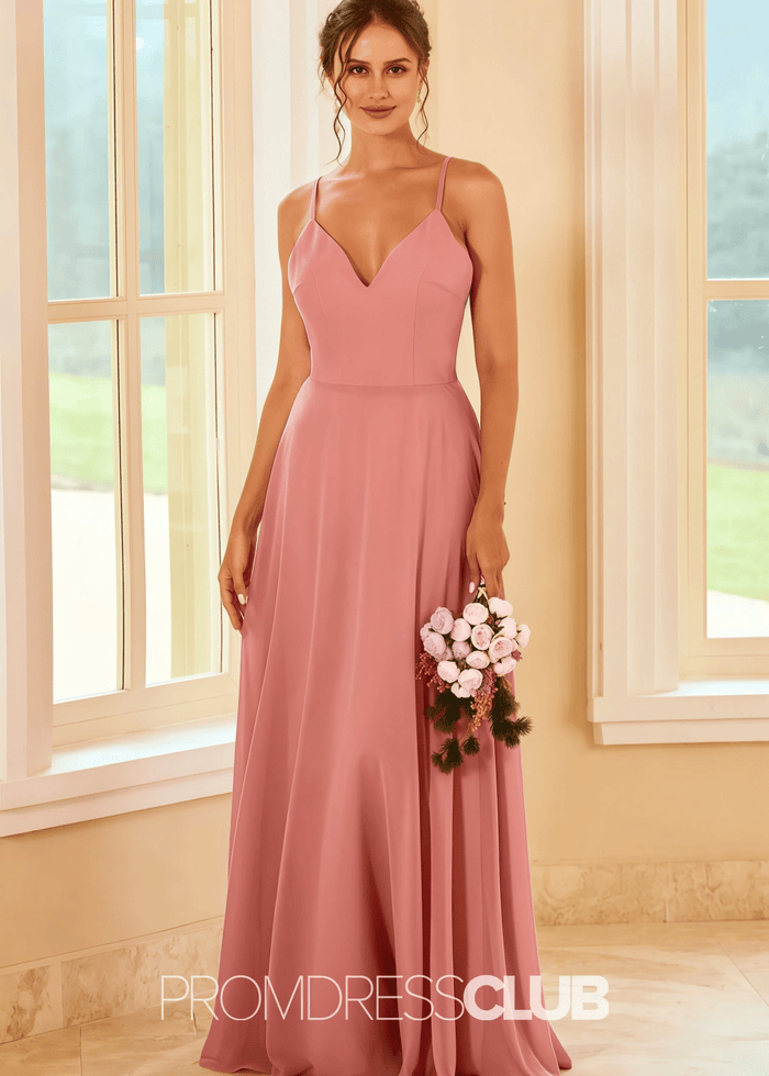 Suzanne | A Line Blush Chiffon Maxi Bridesmaid Dress - Price #price_variant_lowest# - Blush - PromDressClub