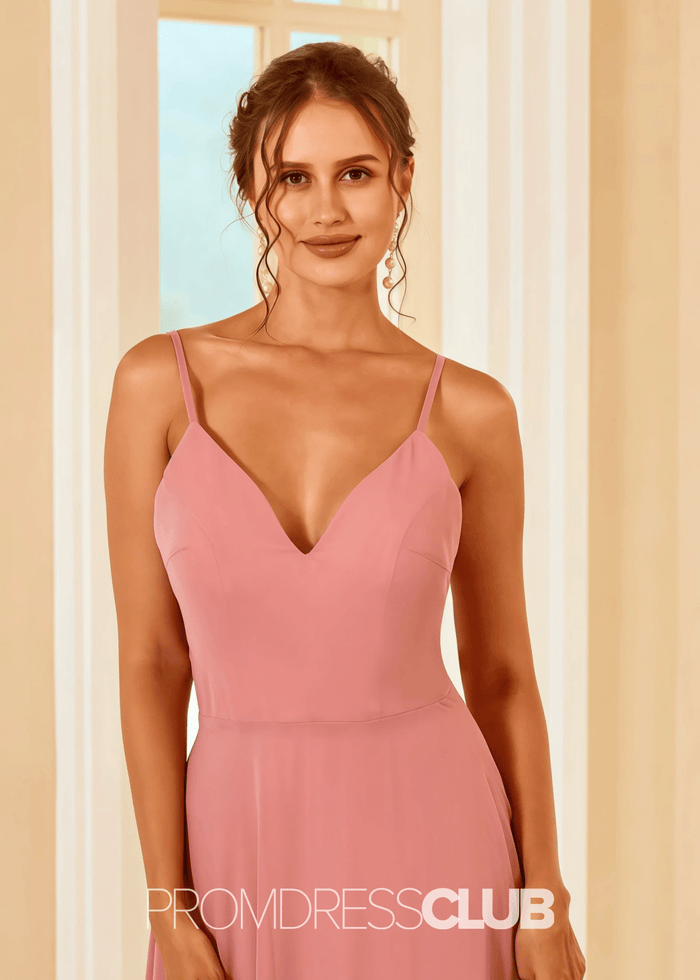 Suzanne | A Line Blush Chiffon Maxi Bridesmaid Dress - Price #price_variant_lowest# - Blush - PromDressClub