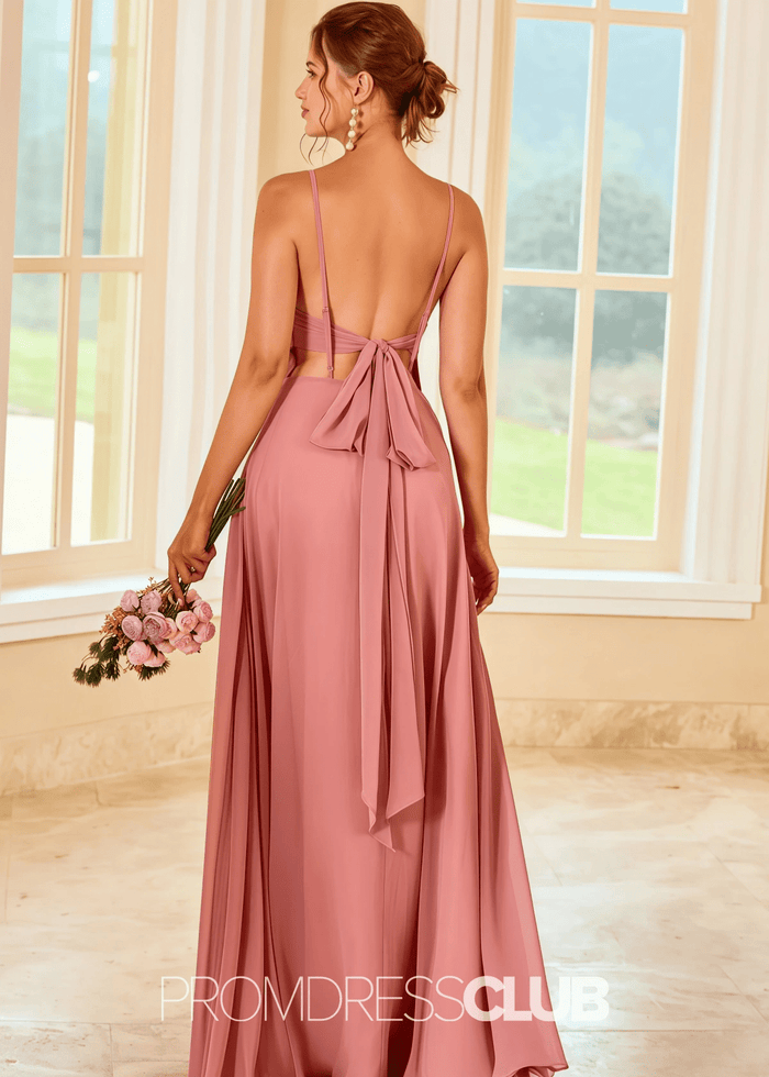 Suzanne | A Line Blush Chiffon Maxi Bridesmaid Dress - Price #price_variant_lowest# - Blush - PromDressClub