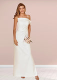 Tracy | Sheath Column Asymmetric White Satin Long Bridesmaid Dress - White - PROMDRESS Club