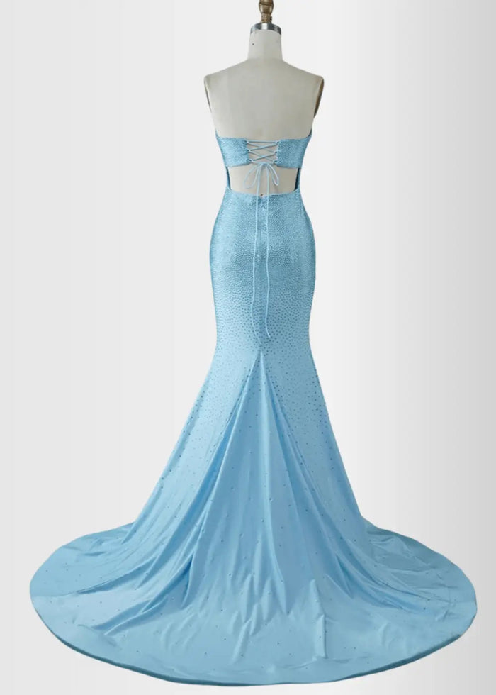 Joanne | Light Blue Mermaid Strapless Sequin Prom Dress with Slit - Light Blue - PromDressClub