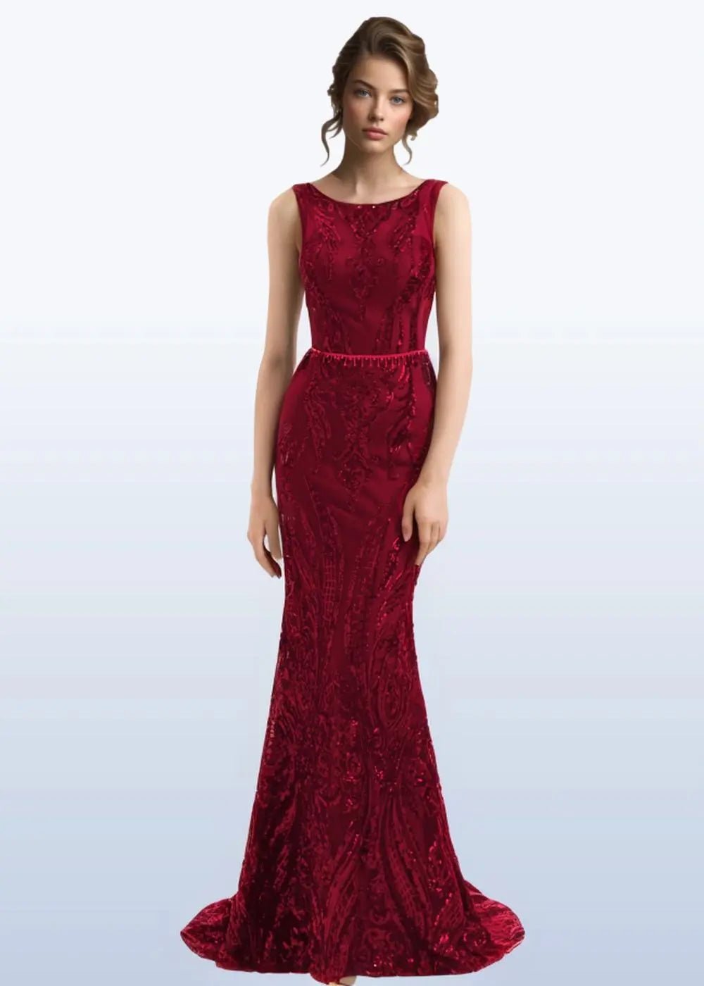 Hedy |Trumpet/Mermaid Pattern Sleeveless Dark Green Lace Long Prom Dresses With Belt - Burgundy - US0 - PromDressClub