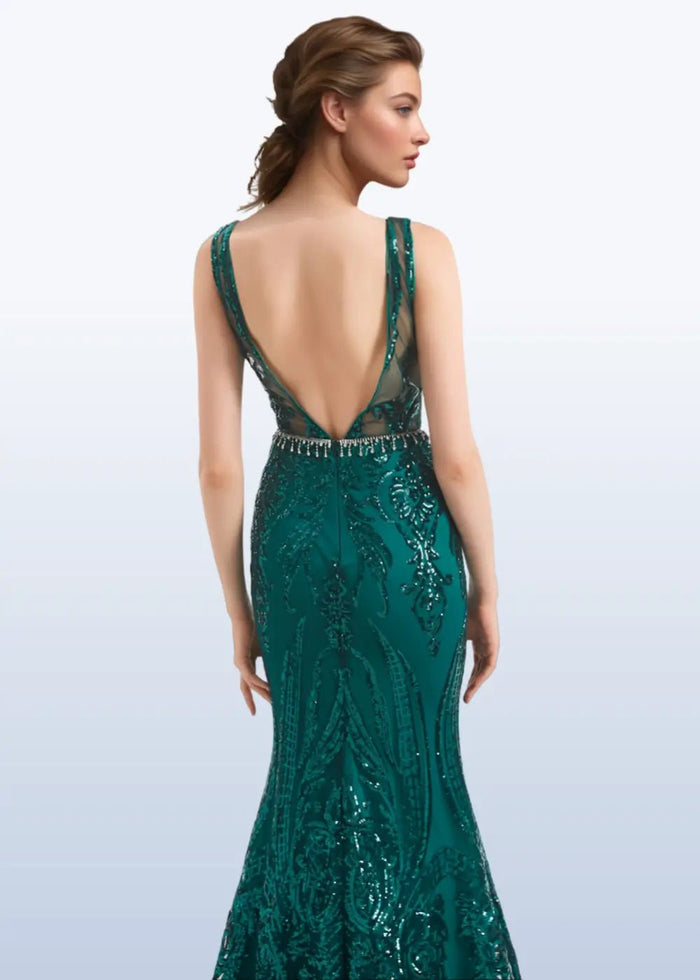 Hedy | Dark Green Mermaid High Neck Corset Prom Dress With Belt - Dark Green - PromDressClub
