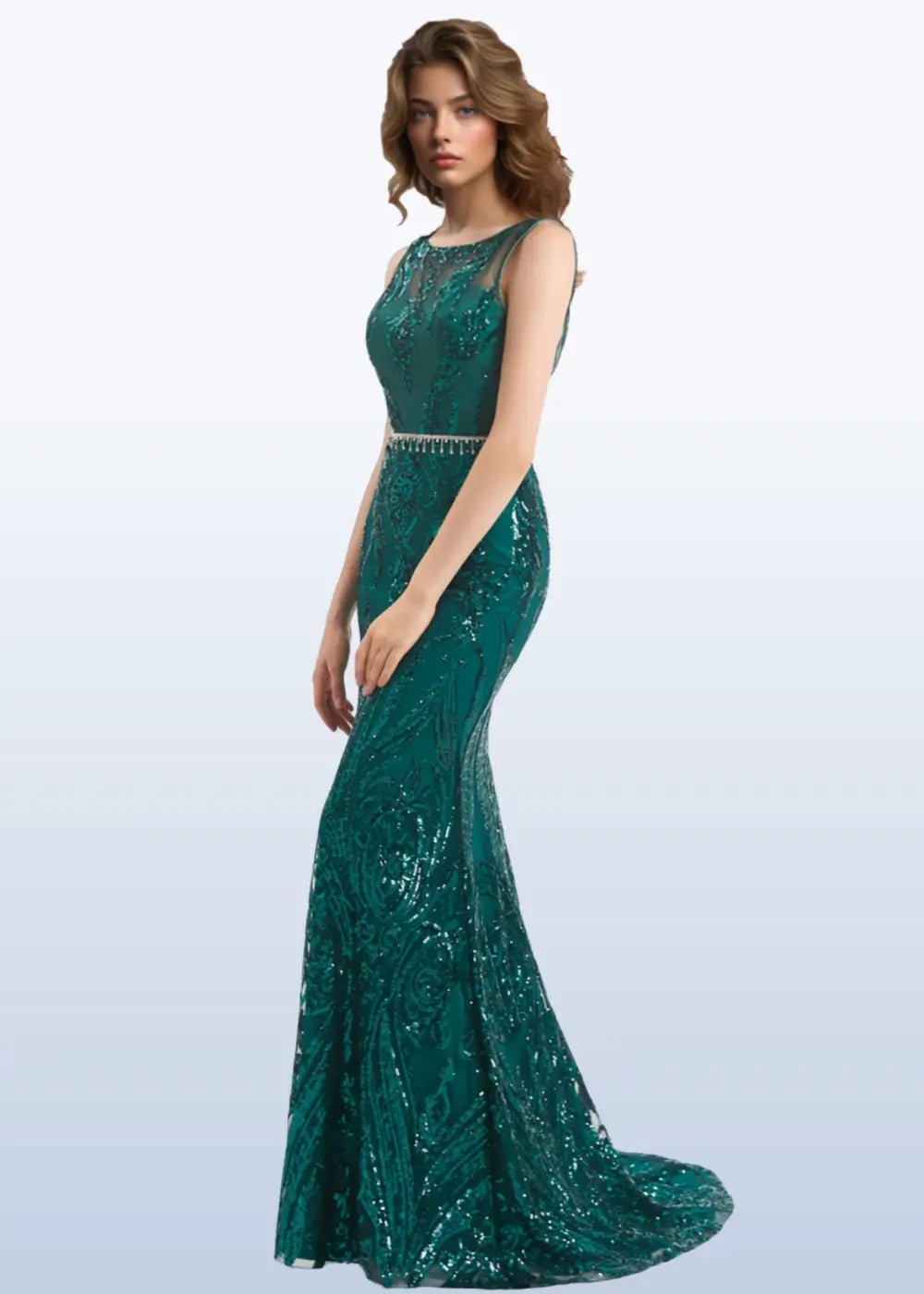 Hedy |Trumpet/Mermaid Pattern Sleeveless Dark Green Lace Long Prom Dresses With Belt - Dark Green - US0 - PromDressClub