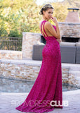 Una |Fuchsia Prom Dress Mermaid Long With One Shoulder Sequin Slit - Fuchsia - PromDressClub