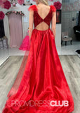 Ursula |Red Dress Prom Long Mermaid With V - Neck Sequin Feathers Cape - Red - PromDressClub