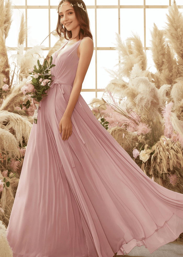 Vera | A Line Blush Chiffon Corset Long Bridesmaid Dress - Price #price_variant_lowest# - Blush - PromDressClub