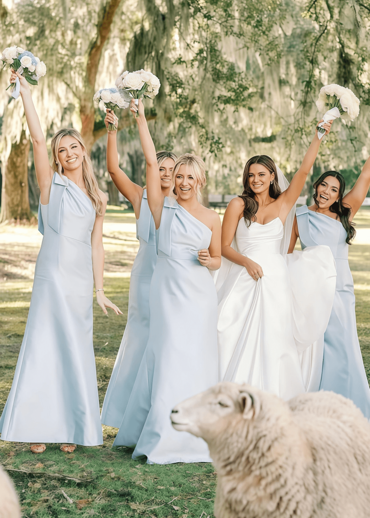 Verna | Sheath Bows Light Blue Satin Maxi Bridesmaid Dress with Sleeveless One Shoulder - Light Blue - PROMDRESS Club