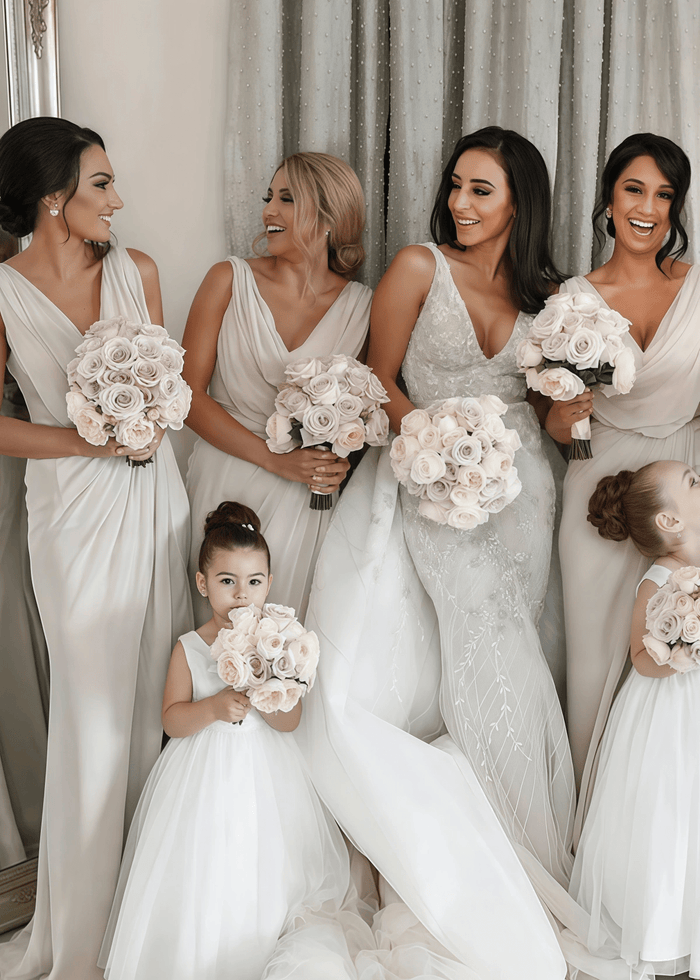 Veronica | Refinement Sheath Ivory Chiffon Maxi Bridesmaid Dress with Slit and Ruched - Price #price_variant_lowest# - Ivory - PromDressClub