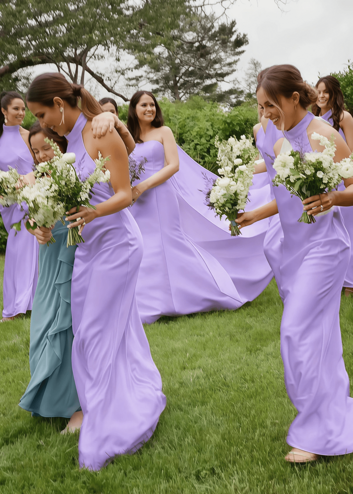 Vicky | Simple Sheath White Silk Satin Maxi Bridesmaid Dress with Backless and Halter - Lavender - PROMDRESS Club