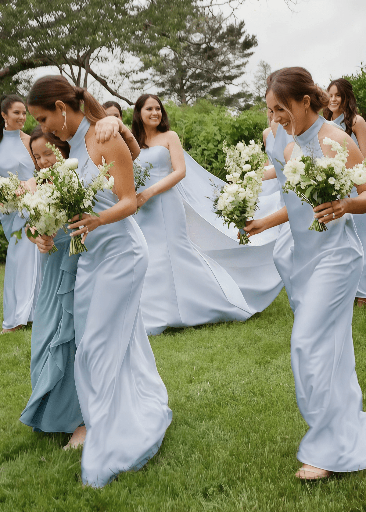 Vicky | Simple Sheath White Silk Satin Maxi Bridesmaid Dress with Backless and Halter - Light Blue - PROMDRESS Club