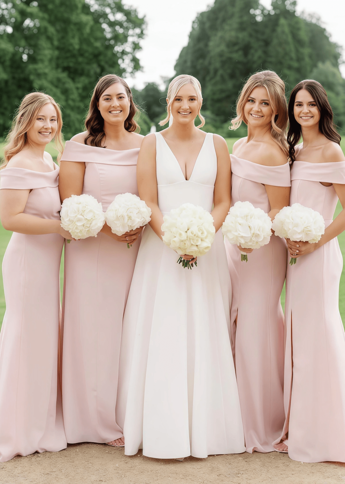 Victoria | Exquisite Sheath Light Pink Satin Maxi Bridesmaid Dress with Slit and Off the Shoulder - Light Pink - PROMDRESS Club