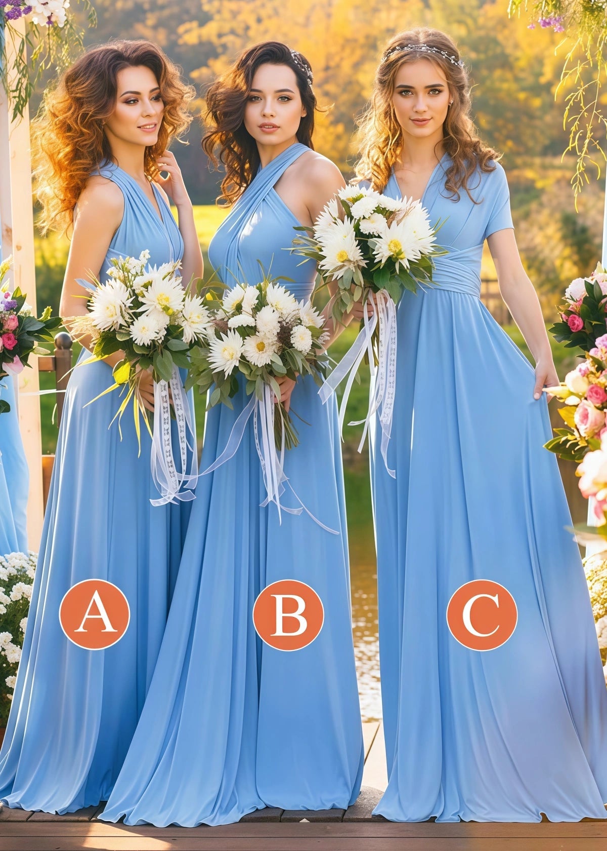 Viola | A - Line Sky Blue Convertible Chiffon Maxi Bridesmaid Dress with Backless and Sleeveless - Sky Blue - PROMDRESS Club