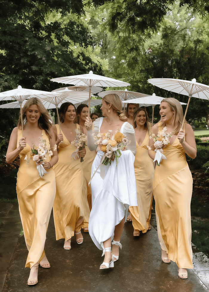 Xaviera | Refinement Sheath Pale Yellow Silk Satin Maxi Bridesmaid Dress with V - neck - Price #price_variant_lowest# - Pale Yellow - PromDressClub