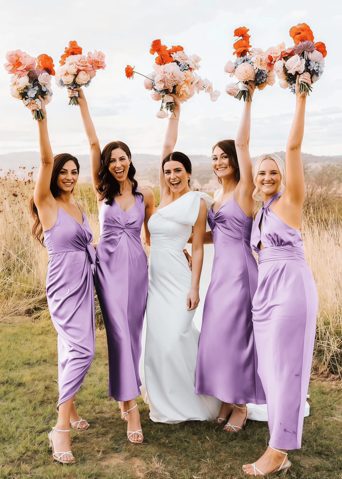 Yetta | Fashion Pleated Grey Blue Halter Satin Long Bridesmaid Dresses with Slit A Line - Lavender - PROMDRESS Club