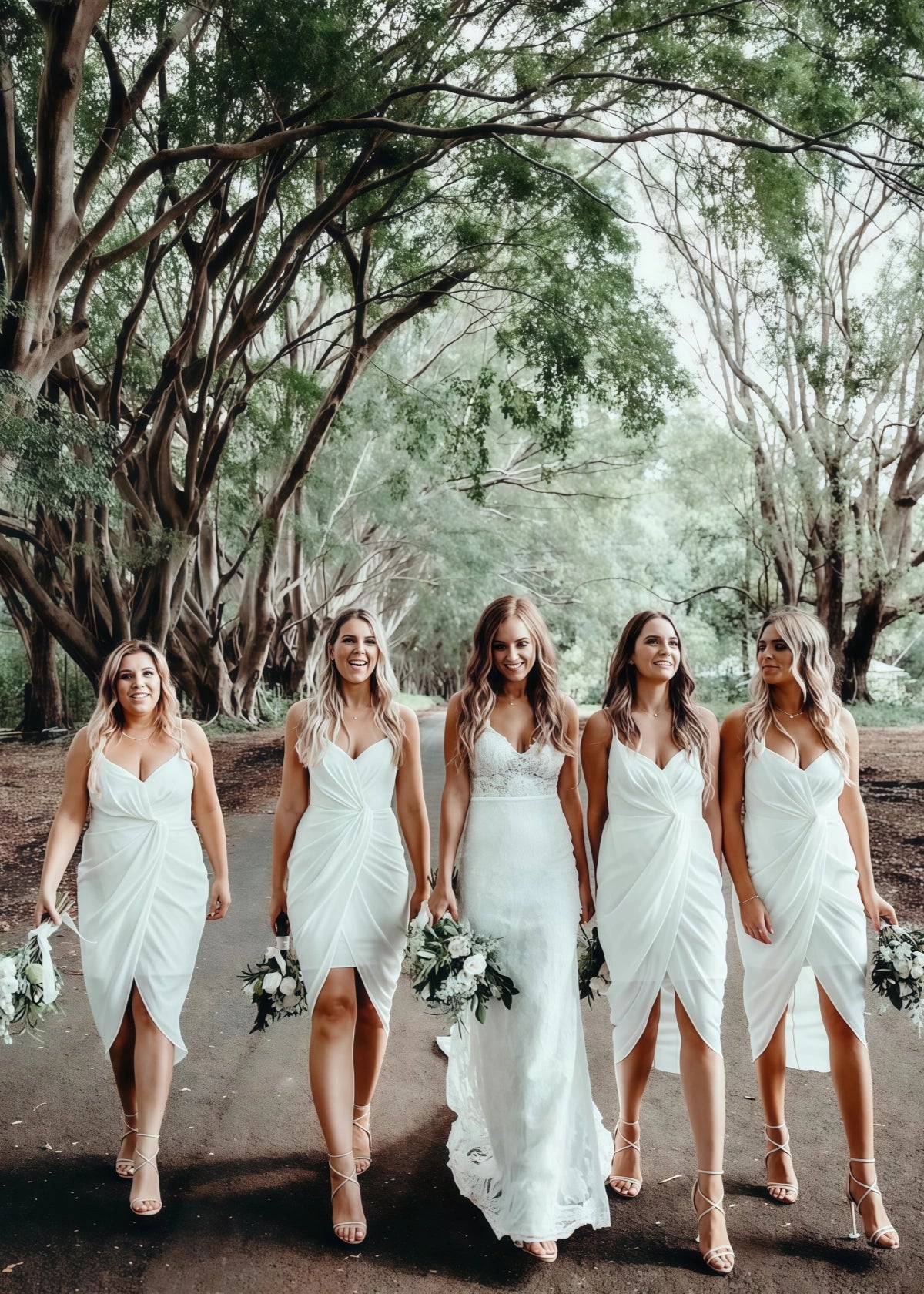 Yvette | Chic Sheath Pleated White Chiffon Midi Bridesmaid Dress with Spaghetti Straps and V - Neck - White - PROMDRESS Club